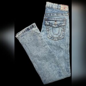 True Religion Geno Relaxed Slim Jeans Women’s 12 Distressed Light Wash